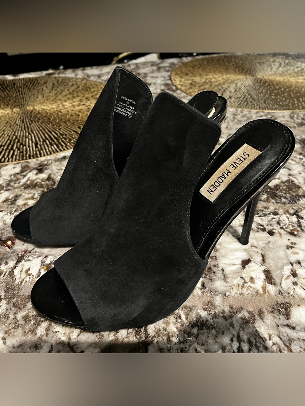 Steve Madden Black Suede Open-Toe Stiletto Mules